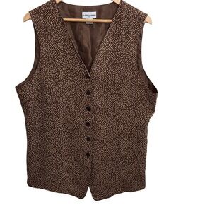 Alfred Dunner Women's Brown Dotted Button Front Vest Size 12 Western Cottage
